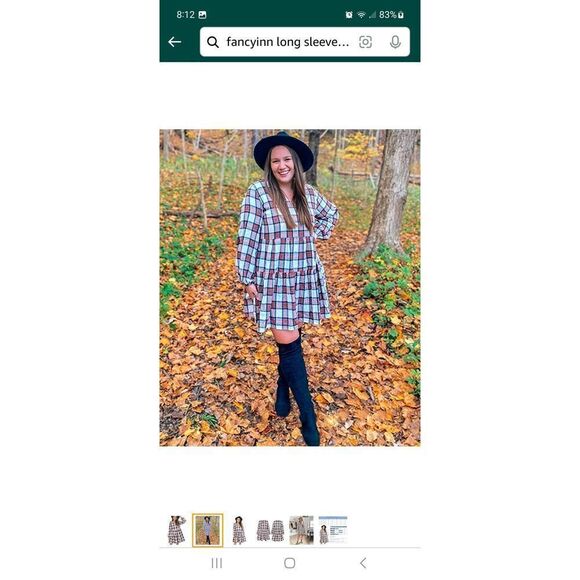 New Small Fancyinn Long Sleeve Buffalo Plaid Shift Tunic Ruffle Mini Dress NWT - Picture 2 of 8